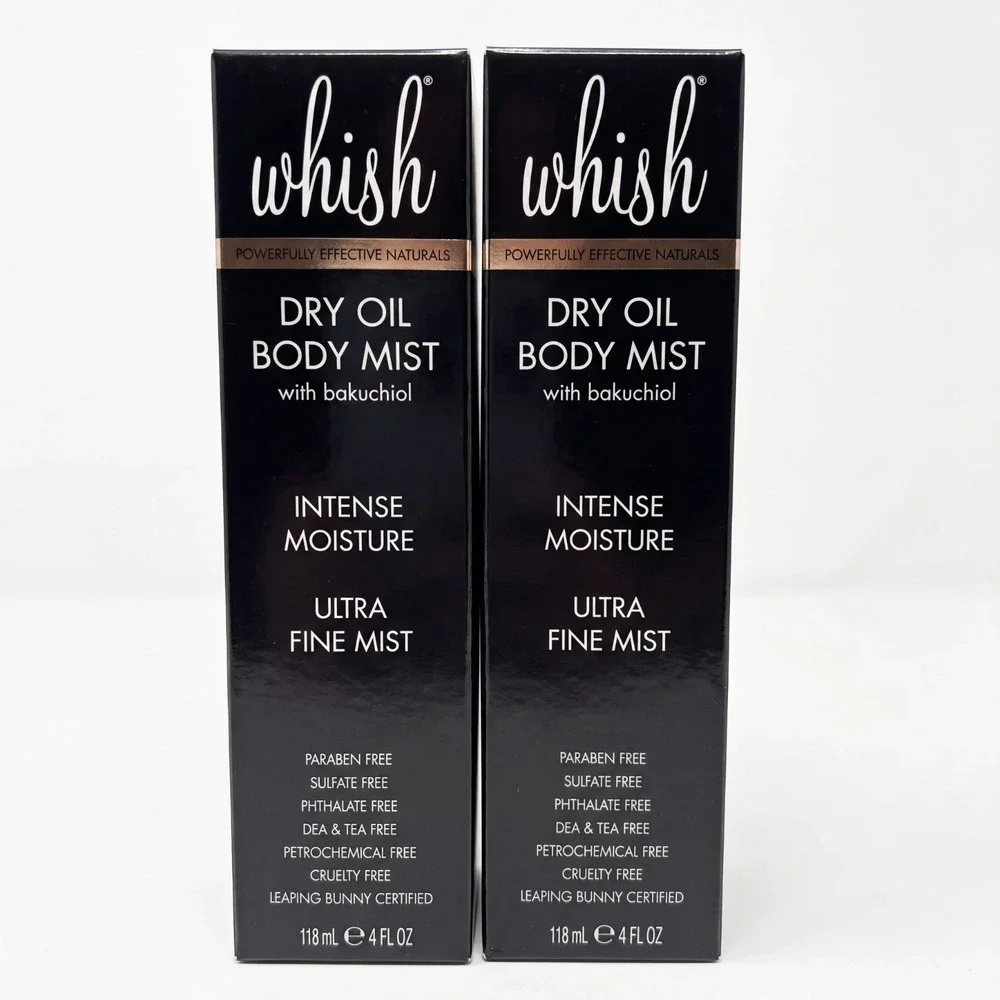 2 Whish Unscented Dry Oil Body Mist w Bakuchiol Intense Moisture 4oz 118mL